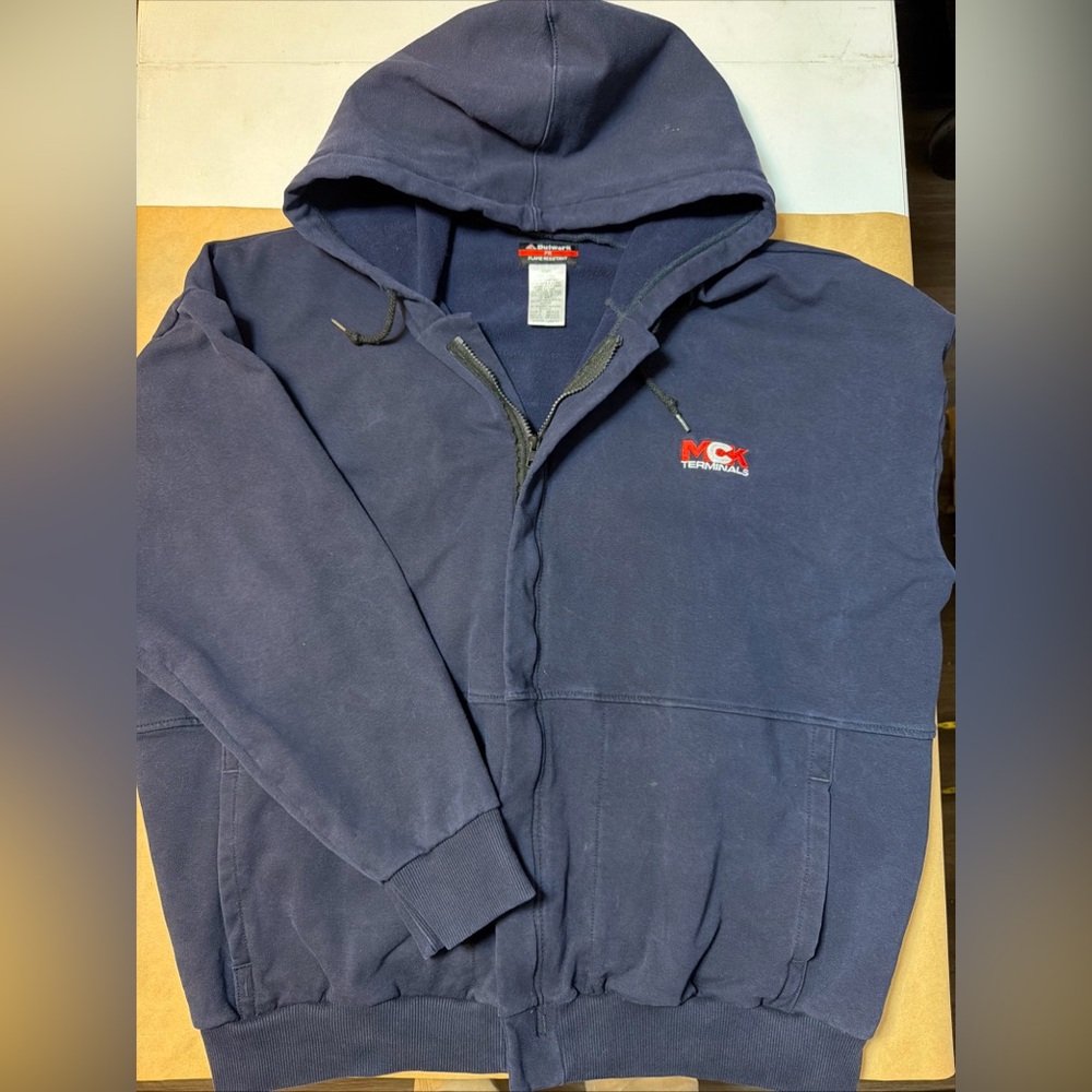 Bulwark FR Jacket Mens Large Navy Flame Resistant Zip Hooded Work Sweatshirt 2XL
